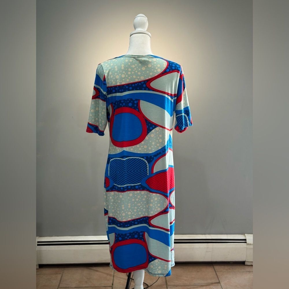 Red/Blue Lularoe S/S Midi Dress Size L EUC - Picture 2 of 6